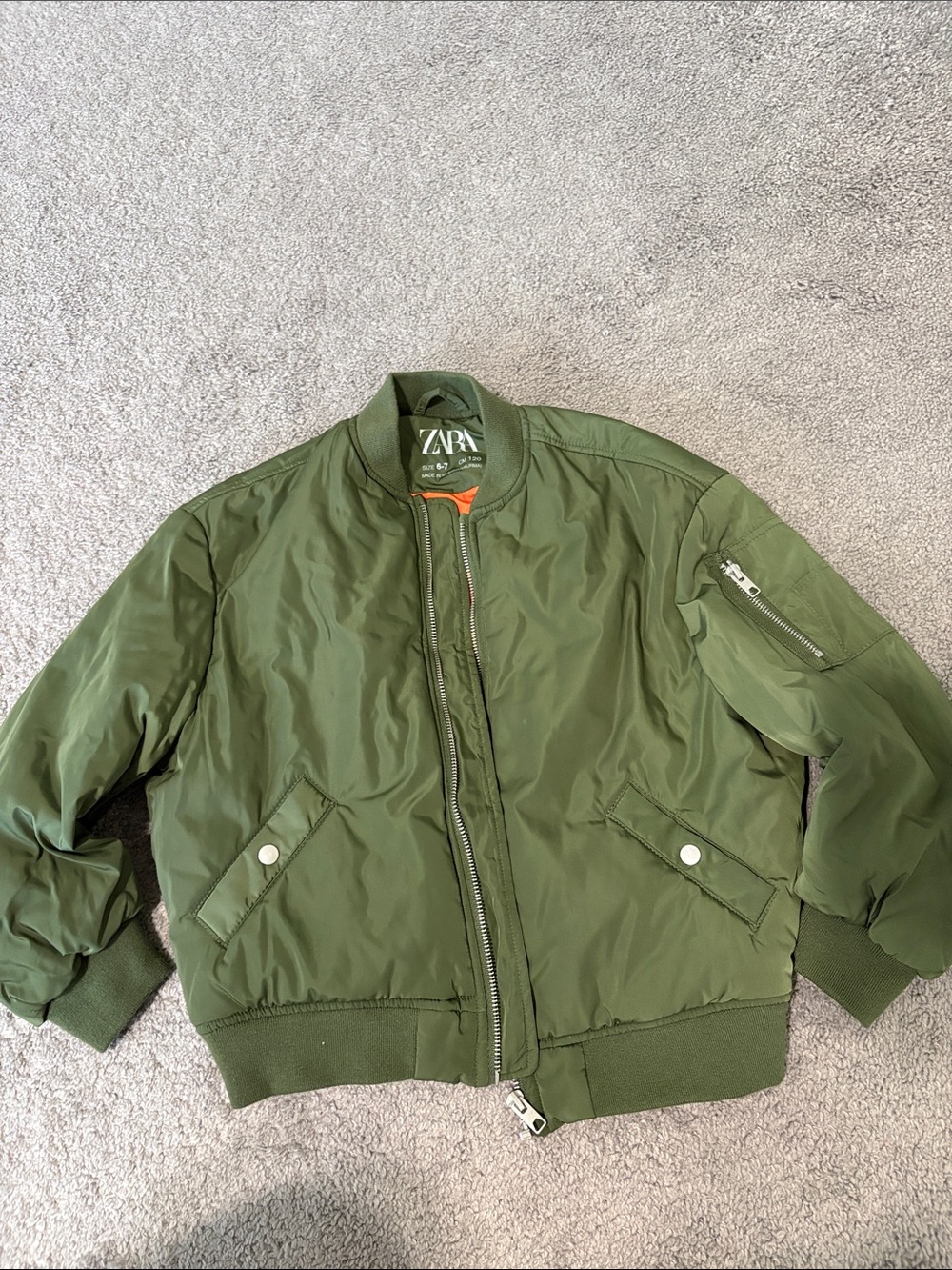 Zara olive green kids' bomber jacket